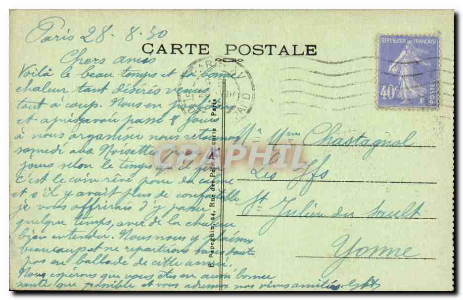 CPA Paris Hotel des Invalides — Verso