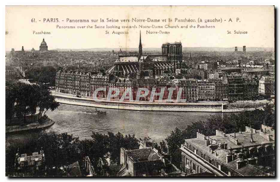 CPA Paris Panorama sur la Seine vers Notre Dame et le Pantheon