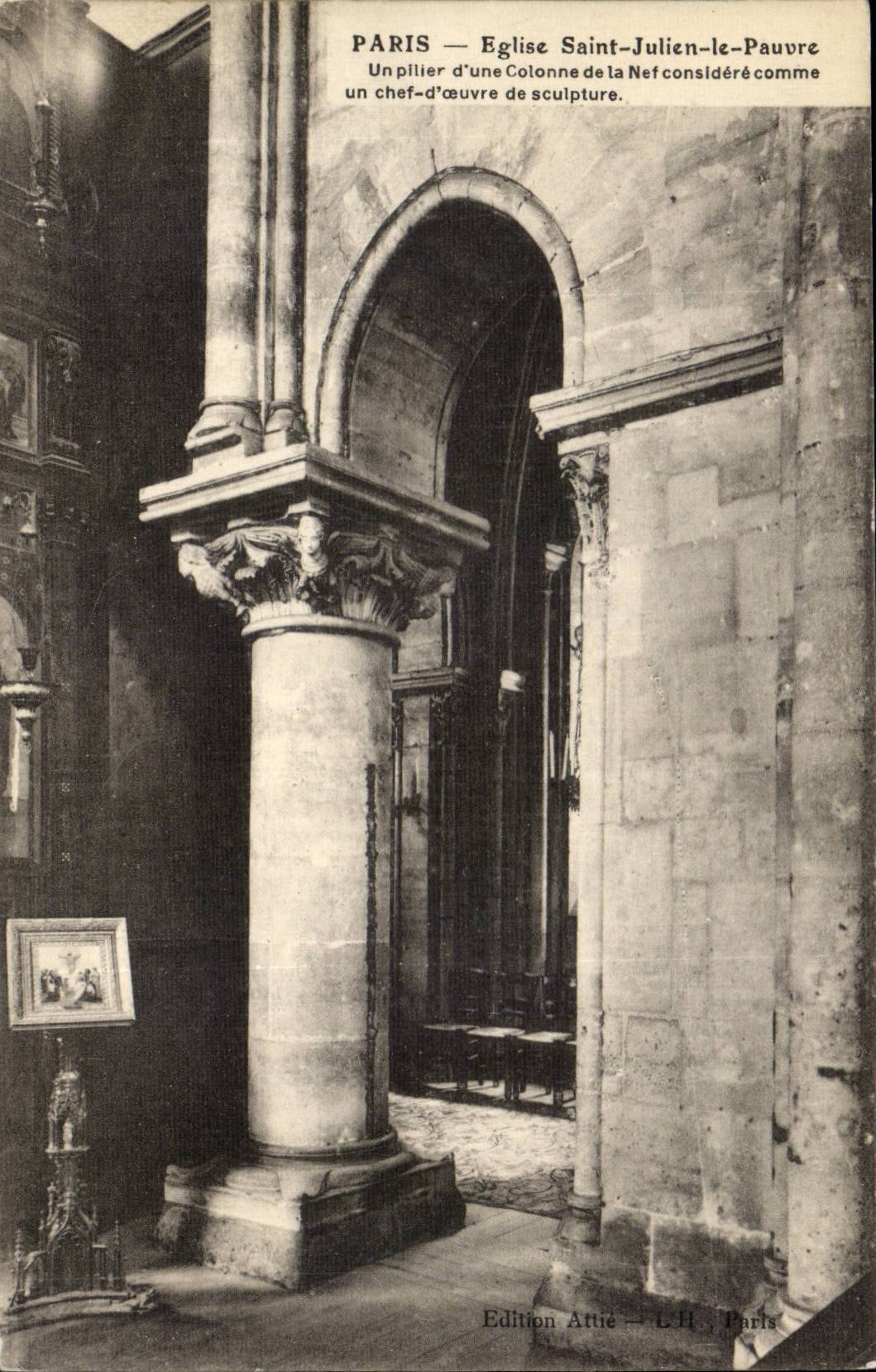 CPA Paris Eglise Saint Julien le Pauvre Un pilier d'une colonne de la nef 