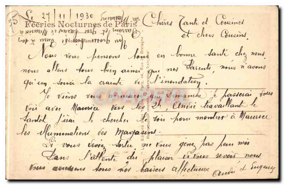 Paris CPA Notre Dame — Verso