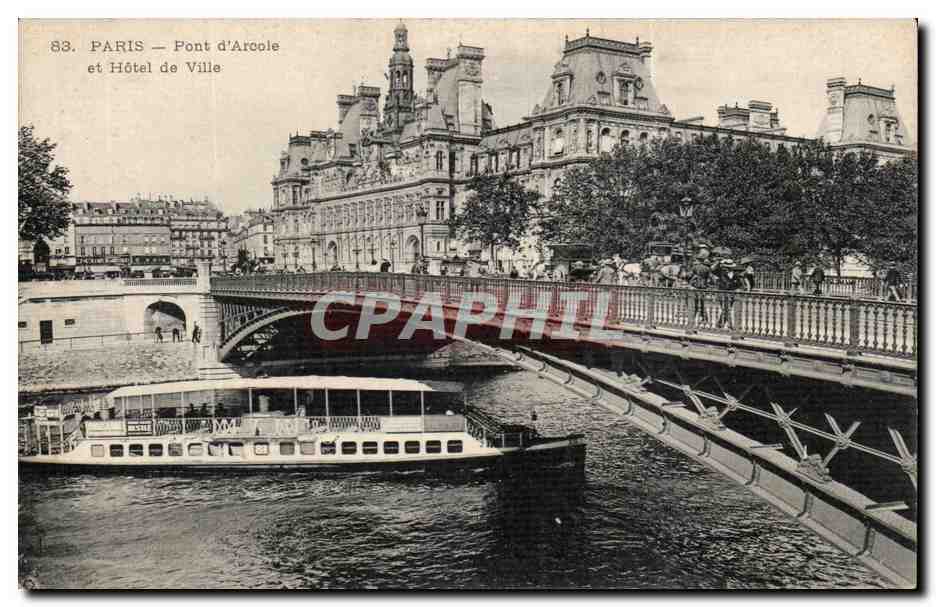 Paris CPA Pont d'Arcole et hotel de ville