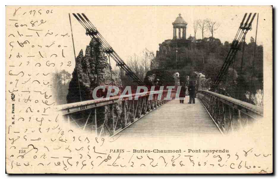 Paris CPA Buttes Chaumont Pont suspendu