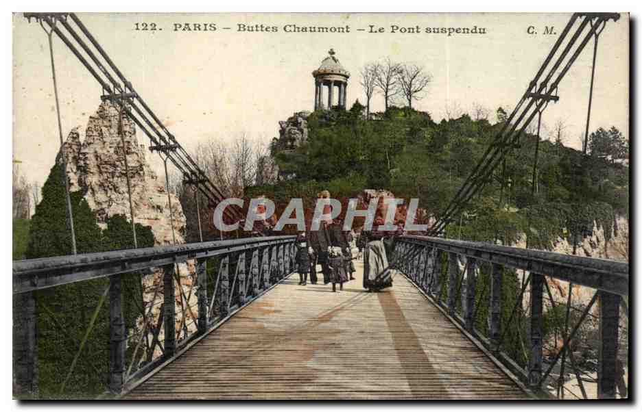 Paris CPA Buttes Chaumont Pont suspendu