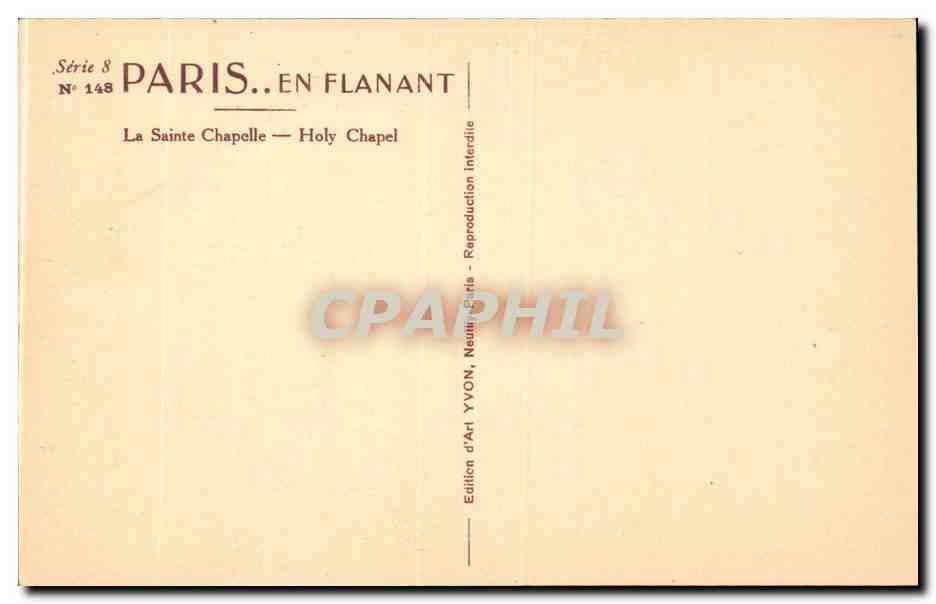 CPA Paris La Sainte Chapelle — Rückseite