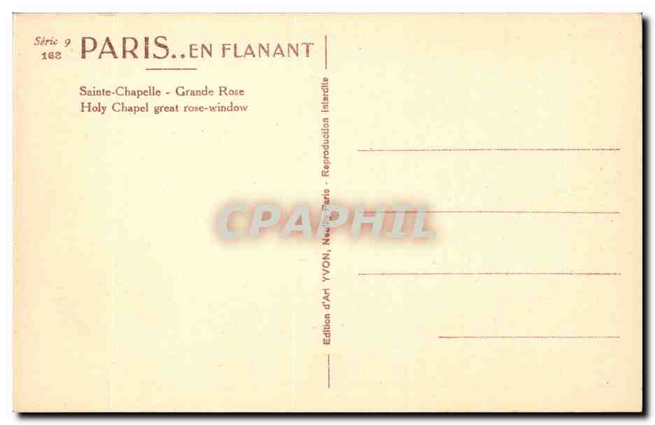 CPA Paris La Sainte Chapelle Grande rose — Rückseite