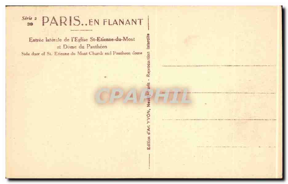CPA Paris entree laterale de l'eglise St Etienne du Mont et dome du Pantheon — Rückseite