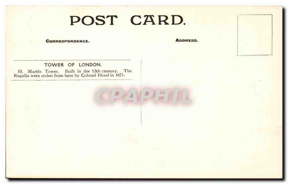 CPA Great Britain London Londres Tower of London — Rückseite