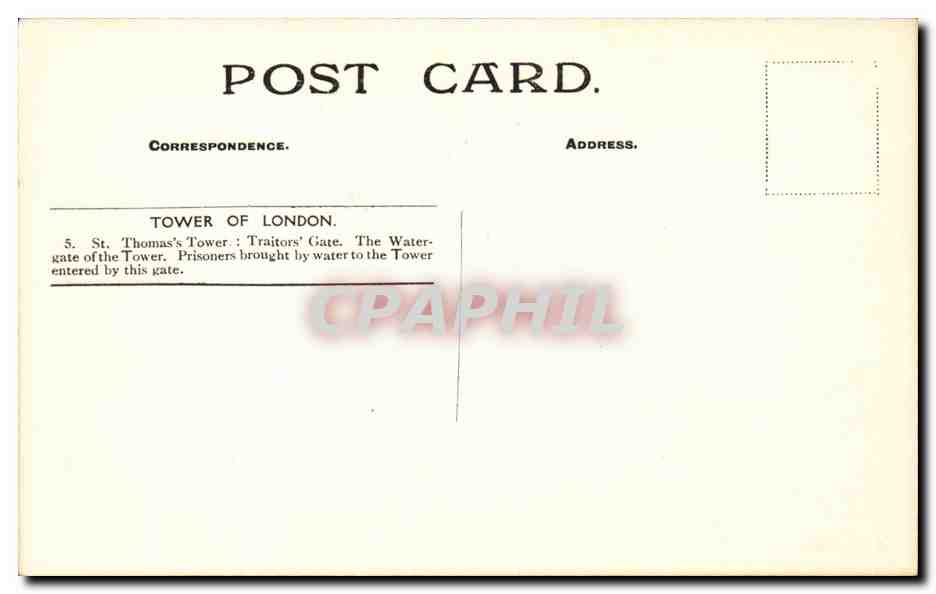 CPA Great Britain London Londres Tower of London — Verso