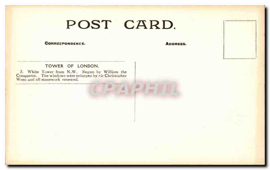 CPA Great Britain London Londres Tower of London — Rückseite