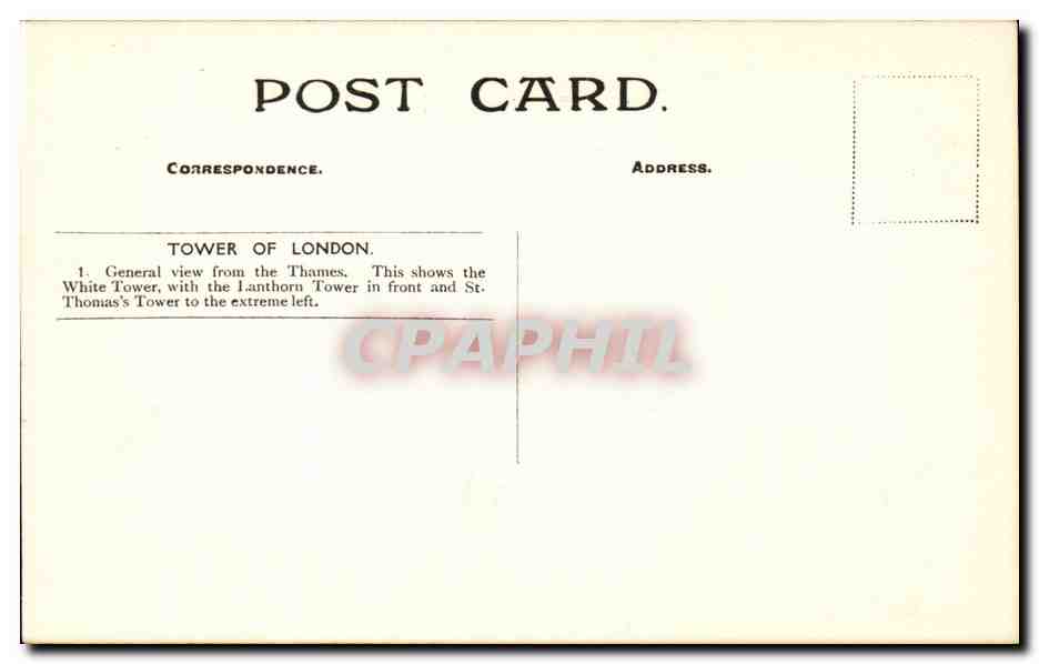 CPA Great Britain London Londres Tower of London General view from the Thames — Rückseite
