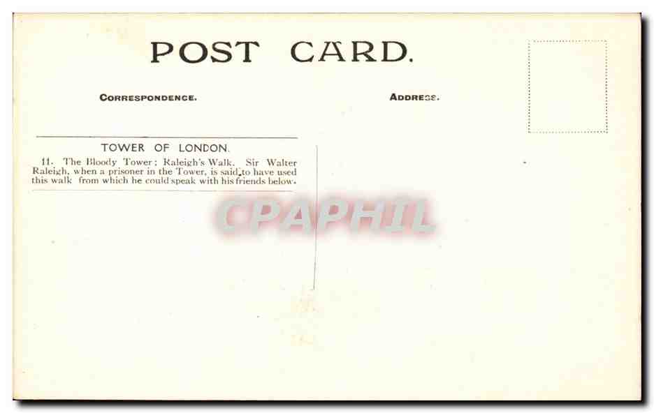 CPA Great Britain London Londres Tower of London The bloody tower Raleigh's walk — Rückseite