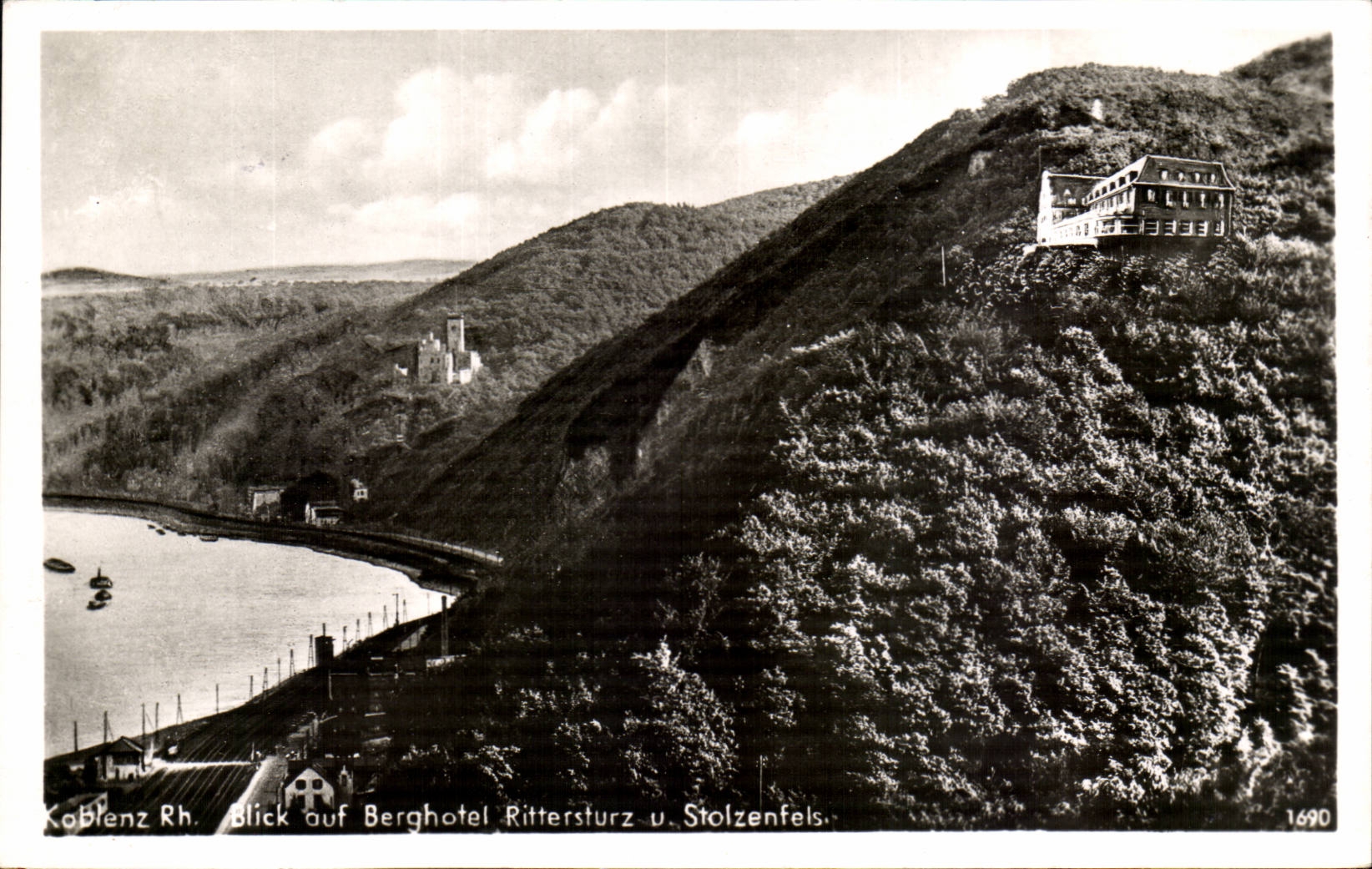 Koblenz Rh. — Vue du Berghotel Rittersturz et du Stolzenfels — éditeur 1690