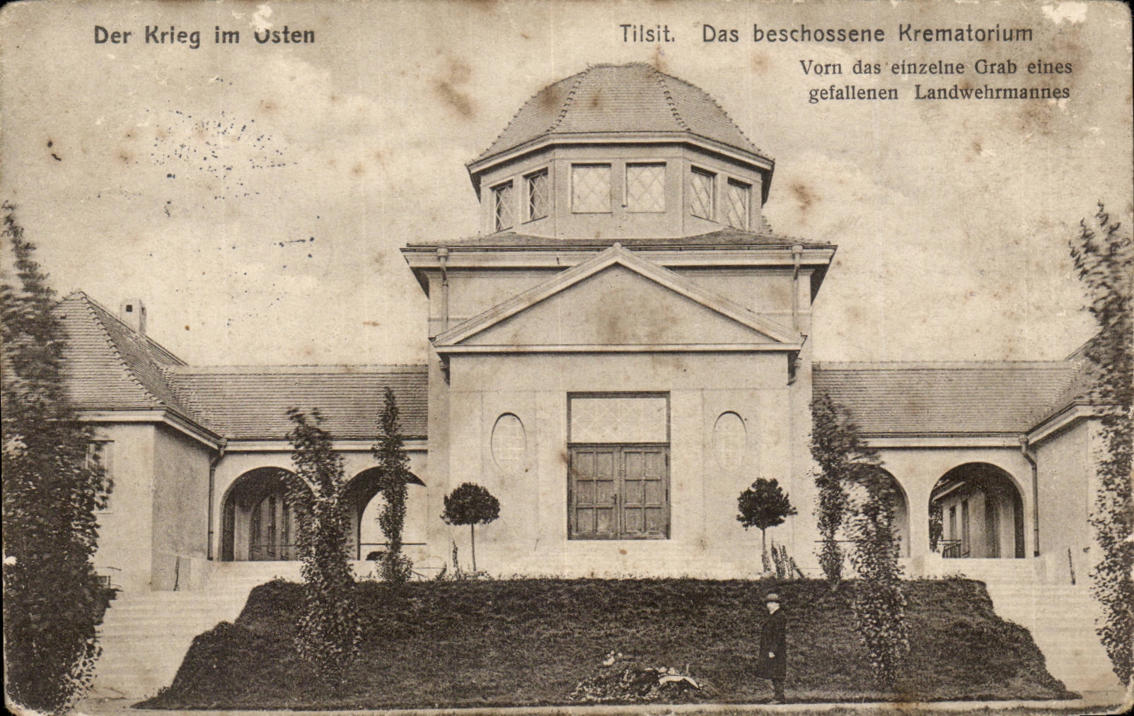 Russie Russia CPA Der krieg im osten Tilsit Das Beschossene Krematorium