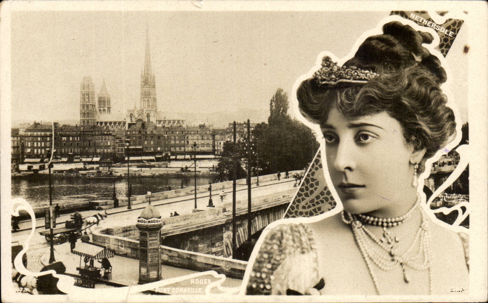CPA Rouen Portrait de femme Pont Corneille