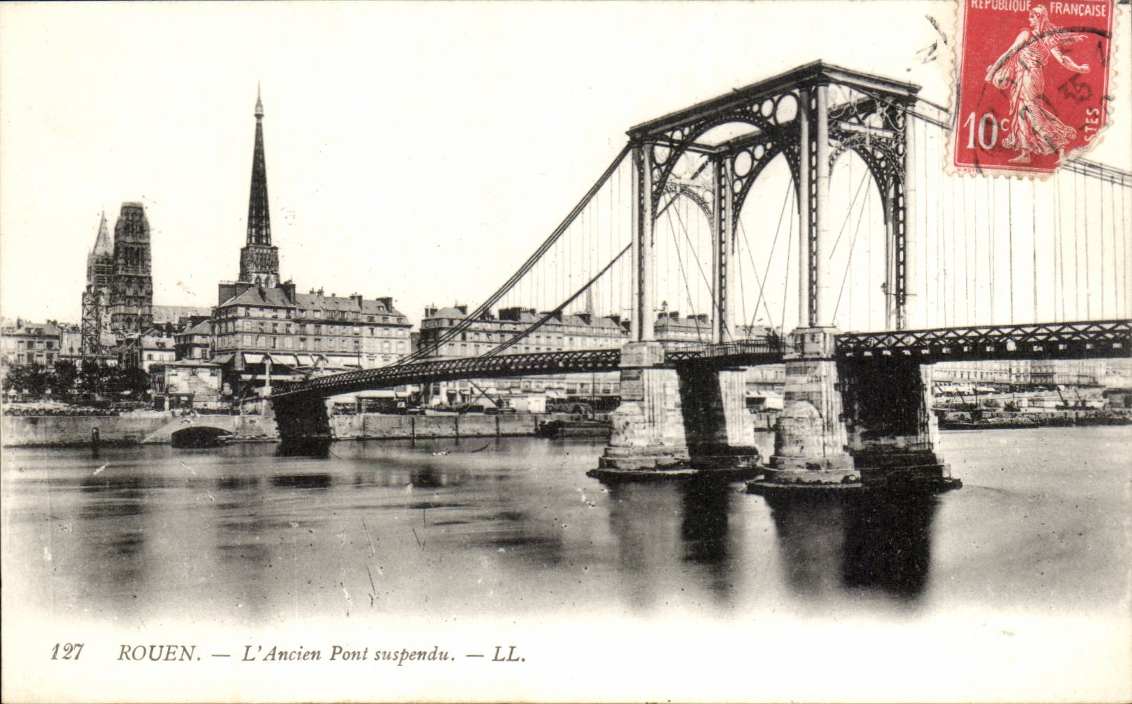 CPA Rouen L'ancien pont suspendu
