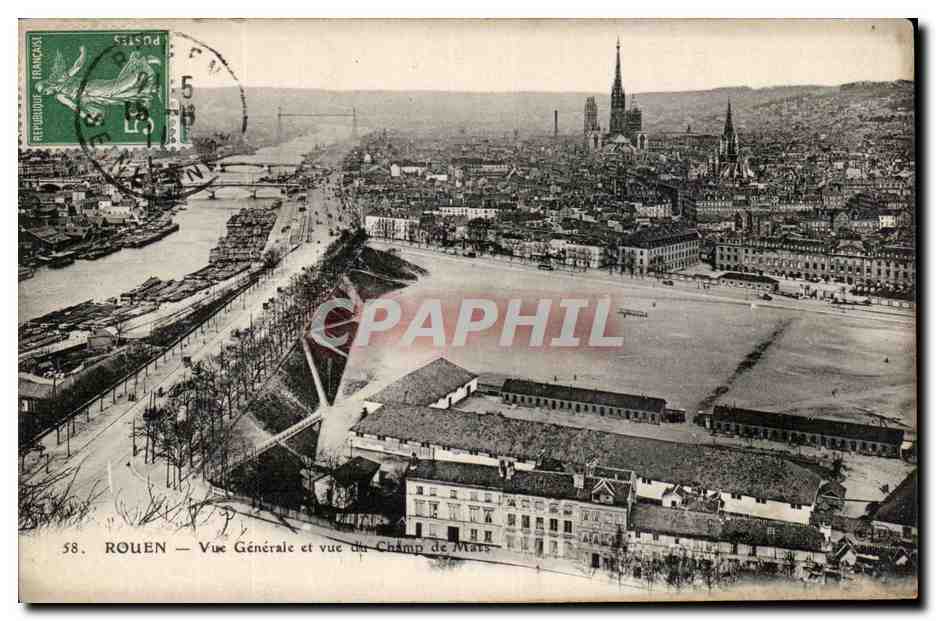 CPA Rouen Vue generale et vue du champ de Mars