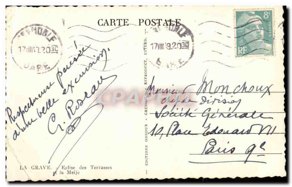 CPA La Grave Eglise des terrasses et la Meije — Rückseite