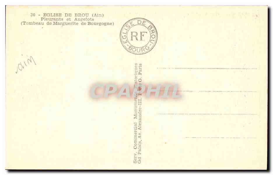 Tombeau de Marguerite de Bourgogne — Pieuurants et Angelots — Serv. Commercial Monument Historiques, Paris — Verso