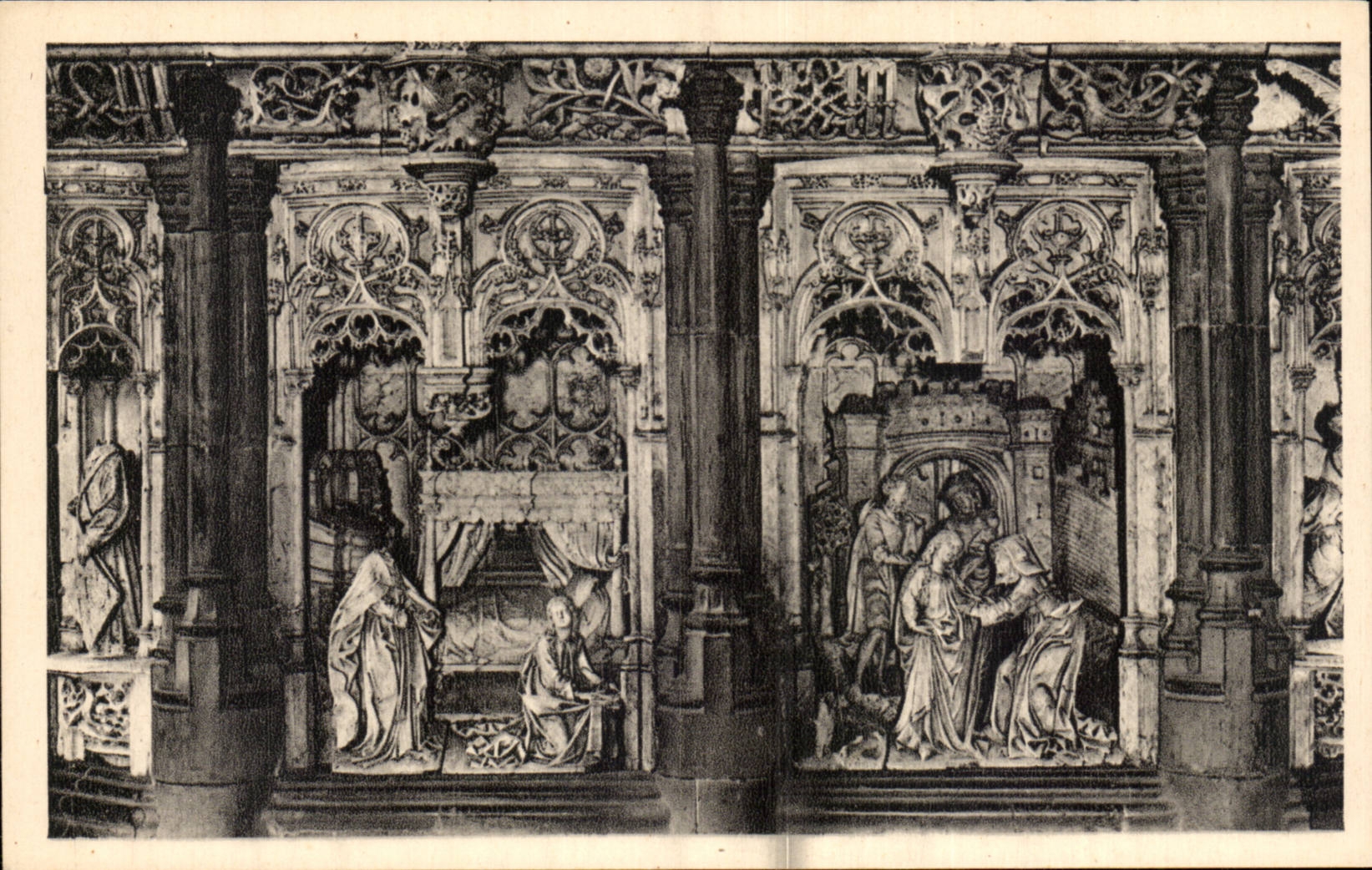 Église de Brou (Ain) — Rétable des Sept Joies de la Vierge — (L'Annonciation, la Visitation) — Serv. Commercial Monument Historiques, Paris