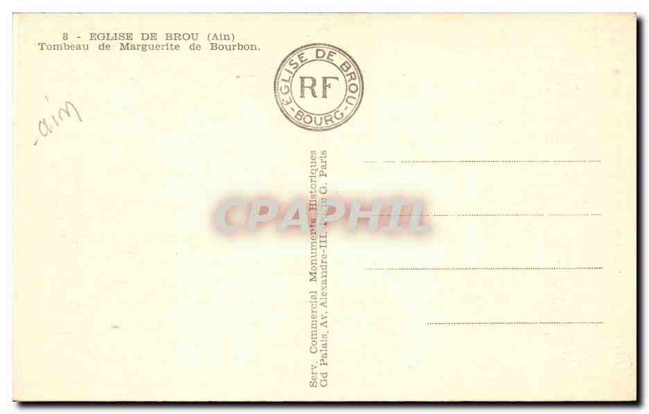 CPA Eglise de Brou Tombeau de Marguerite de Bourbon — Rückseite