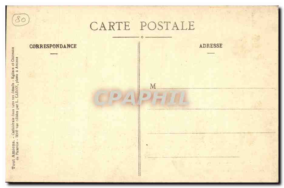 CPA Amiens La cathedrale Cote des stalles — Rückseite