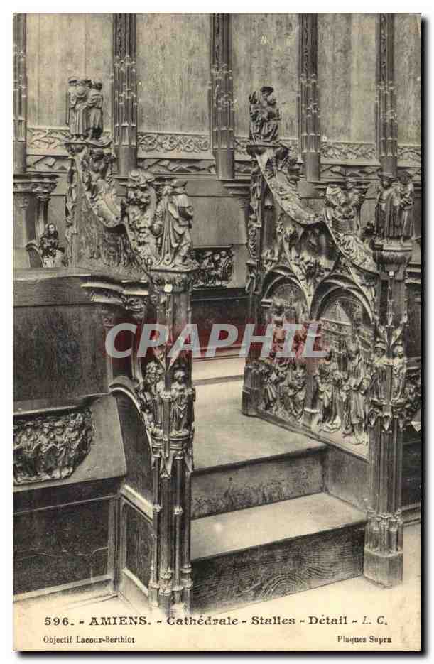 CPA Amiens La cathedrale Stalles Detail