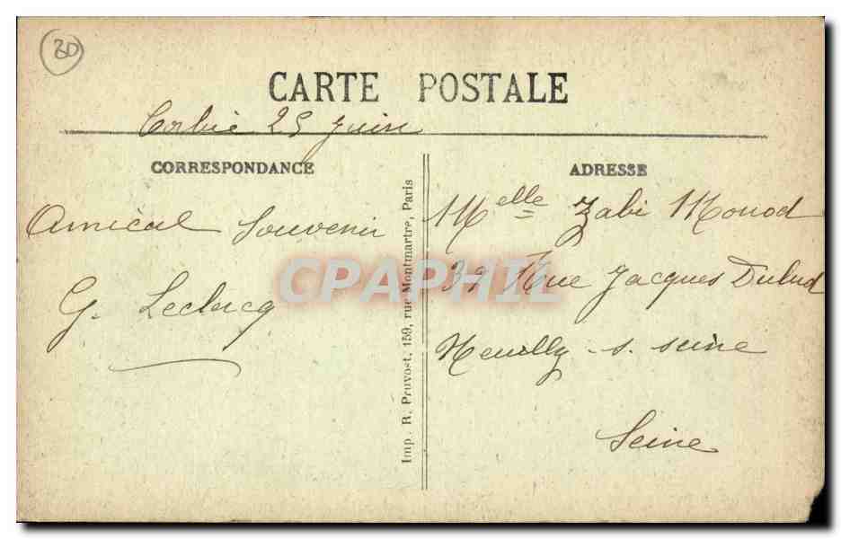 CPA Corbie Eglise vue prise rue Auguste Gendre — Back