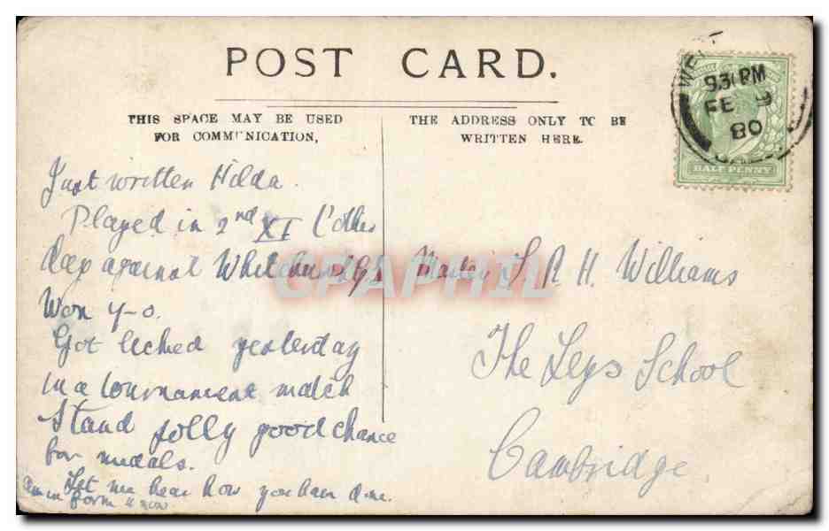 CPA Great Britain CARTE PHOTO Lecture Hall Welington college — Rückseite