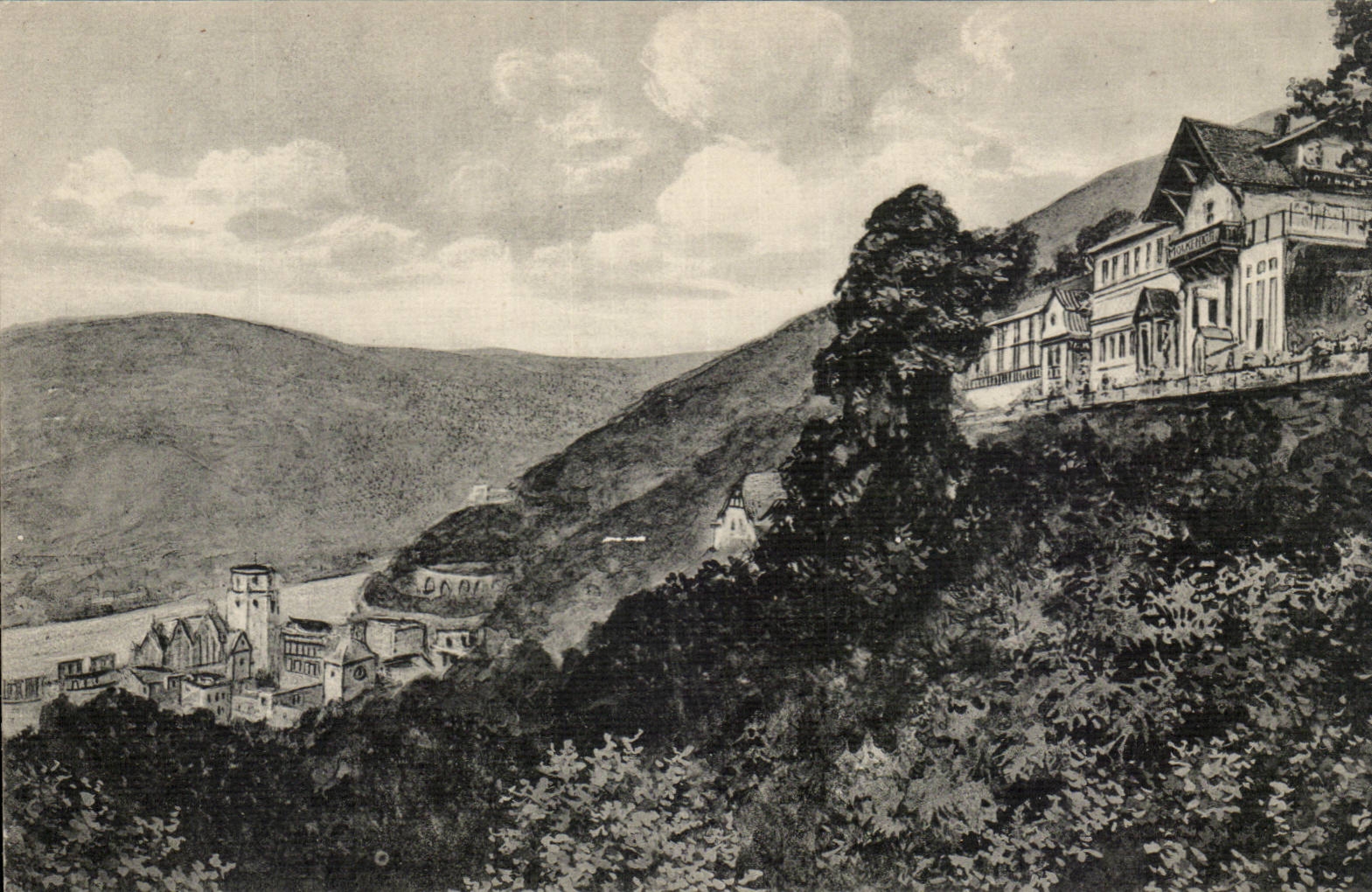 CPA Heidelberg Blick von der Molkenkur auf Schloss und Neckartal