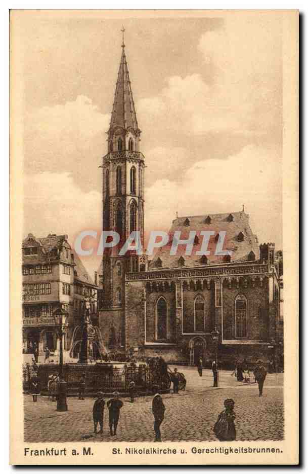 CPA Frankfurt a M St Nicolaskirche u Gerechtigkeitsbrunnen