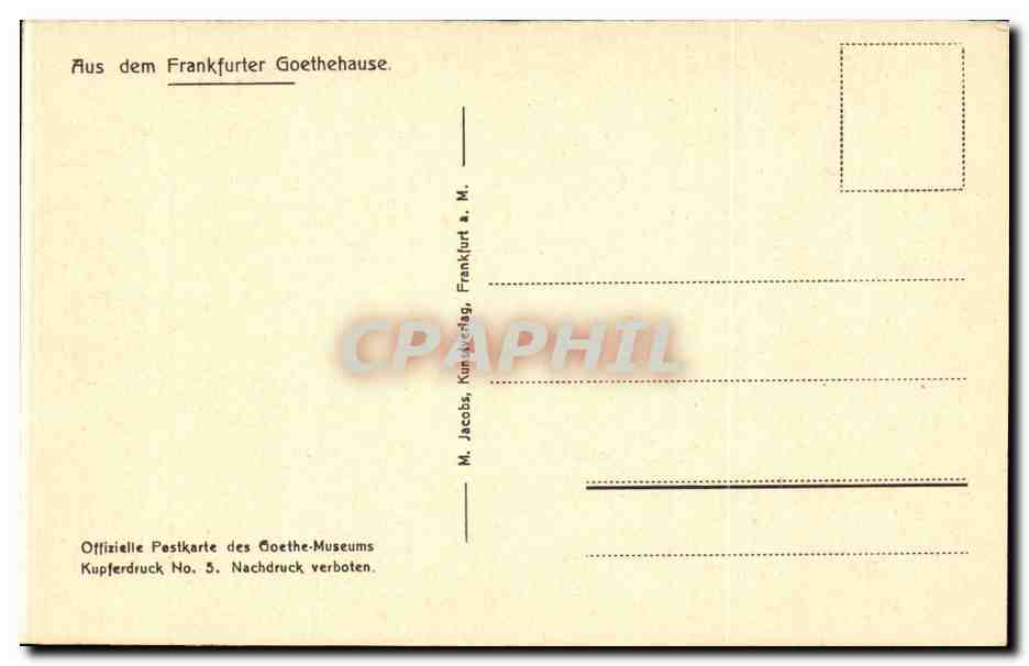 CPA Frankfurt a M Aux dem Frankfurter Goethehause — Rückseite