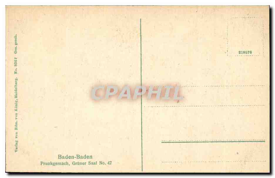 CPA Baden Baden Prunkgemach Gruner Saal — Rückseite