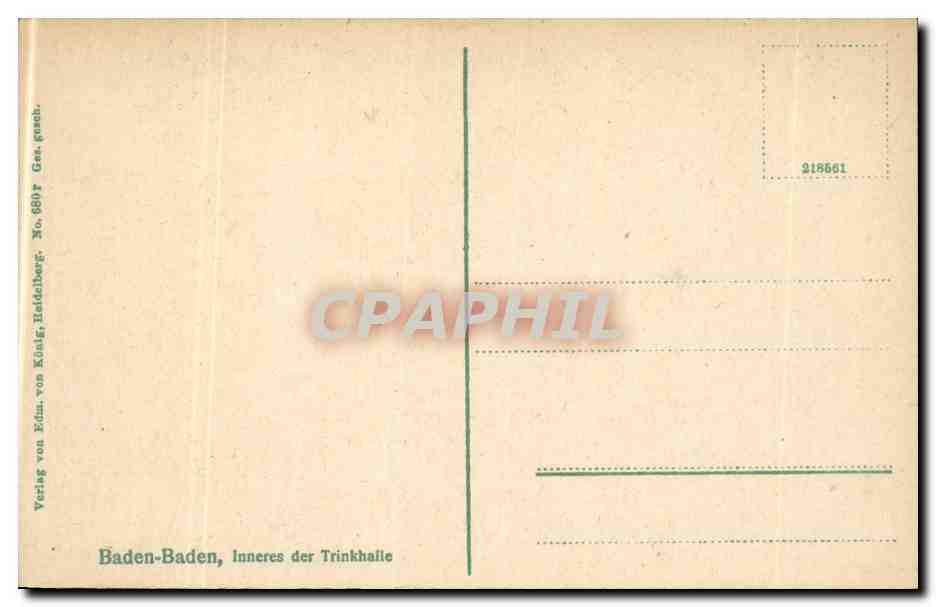 CPA Baden Baden Inneres der Trinkhalle — Rückseite