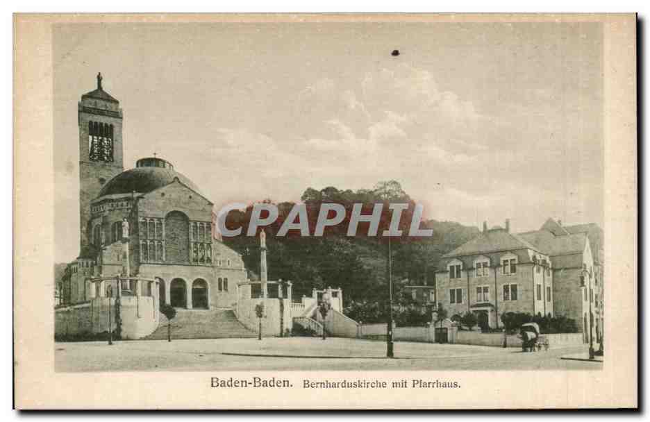 CPA Baden Baden Bernharduskirche mit Pfarrhaus