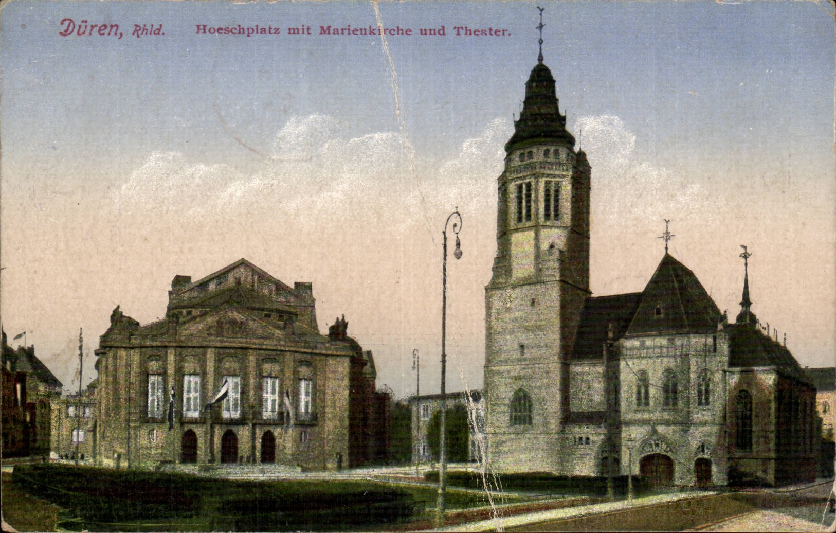 CPA Duren Hoeschplatz mit Marienkirche und Theater