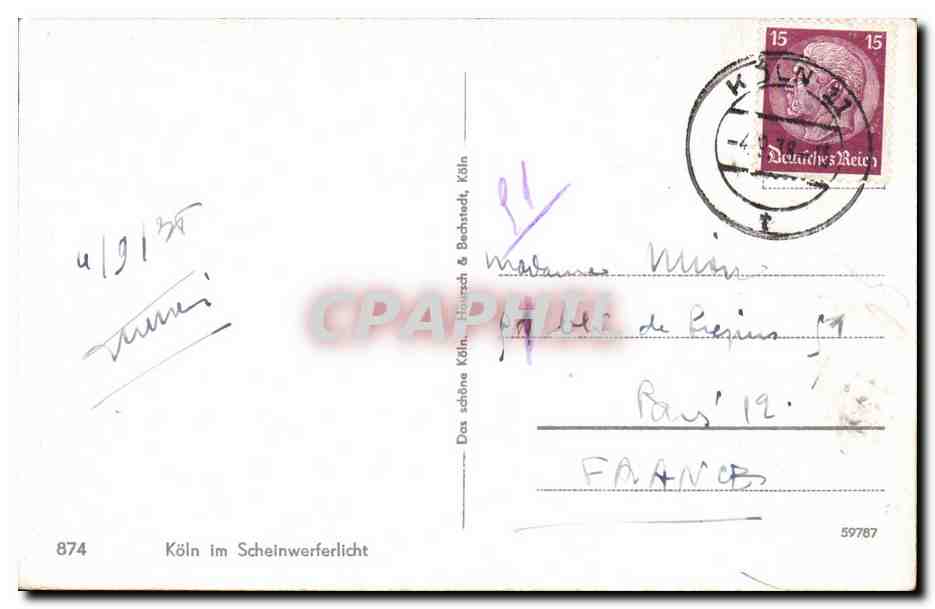CPA Koln im Scheinwerferlicht — Rückseite