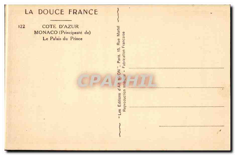 CPA Monaco Monte Carlo Le palais du prince — Rückseite