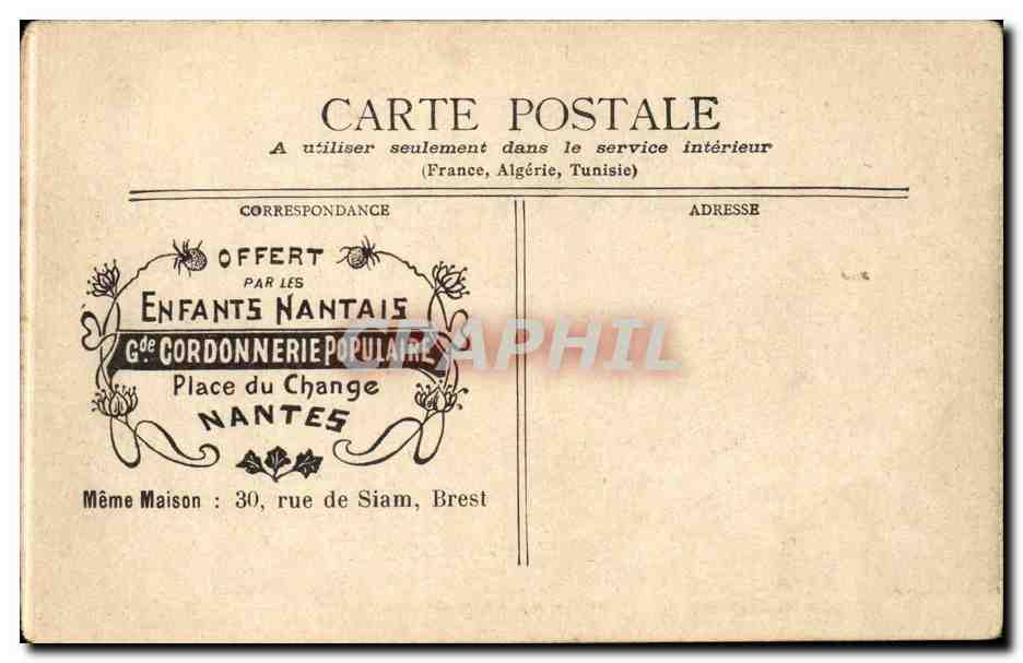 CPA Monaco Monte Carlo Palais du prince La tete de chien publicite Enfants Nantais Coordonnerie Place du Change Nantes  — Verso