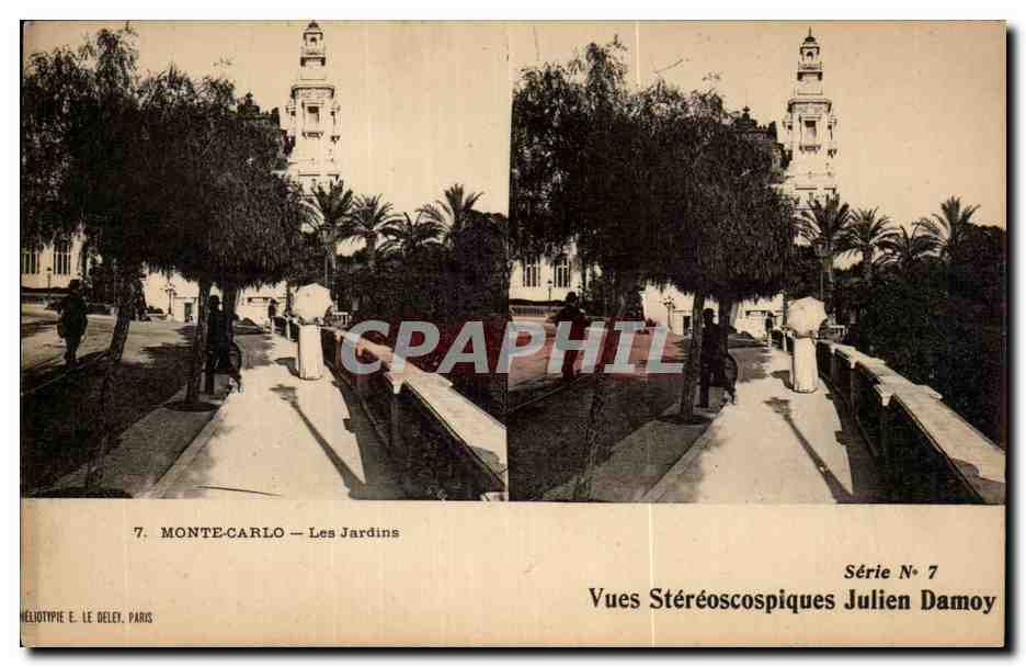 CPA Monaco Monte Carlo Vues stereoscopiques Julien Damoy Les jardins
