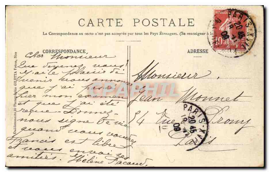 Femme en robe antique touchant des iris — Collection Artistique — Édition Giletta, phot. Nice, n°733 — Verso