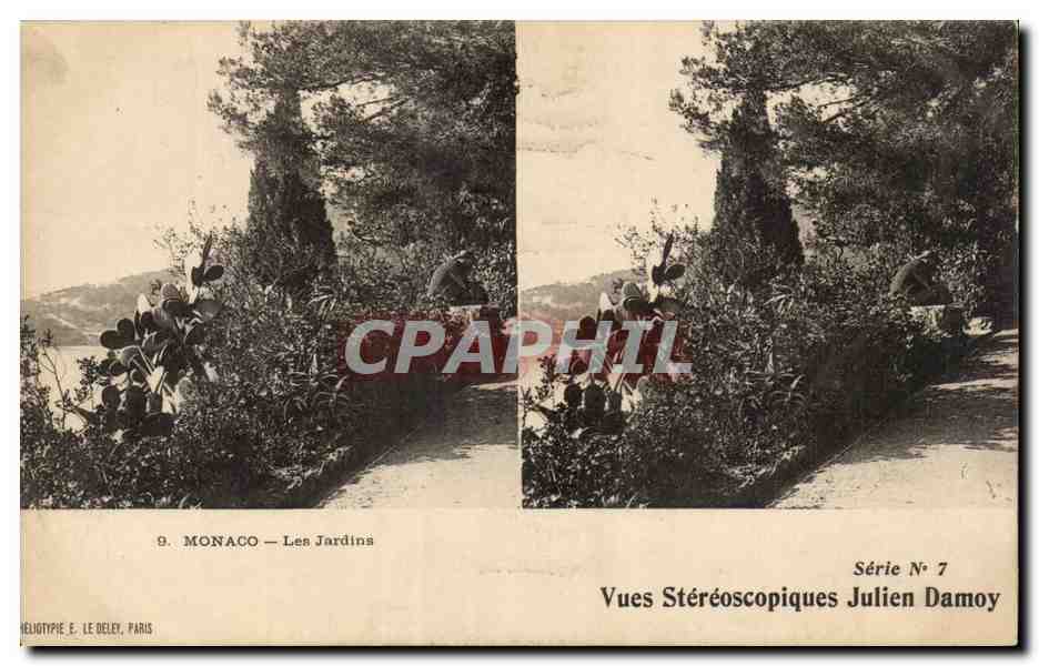 CPA Monaco Monte Carlo Vues stereoscopiques Julien Damoy Les jardins