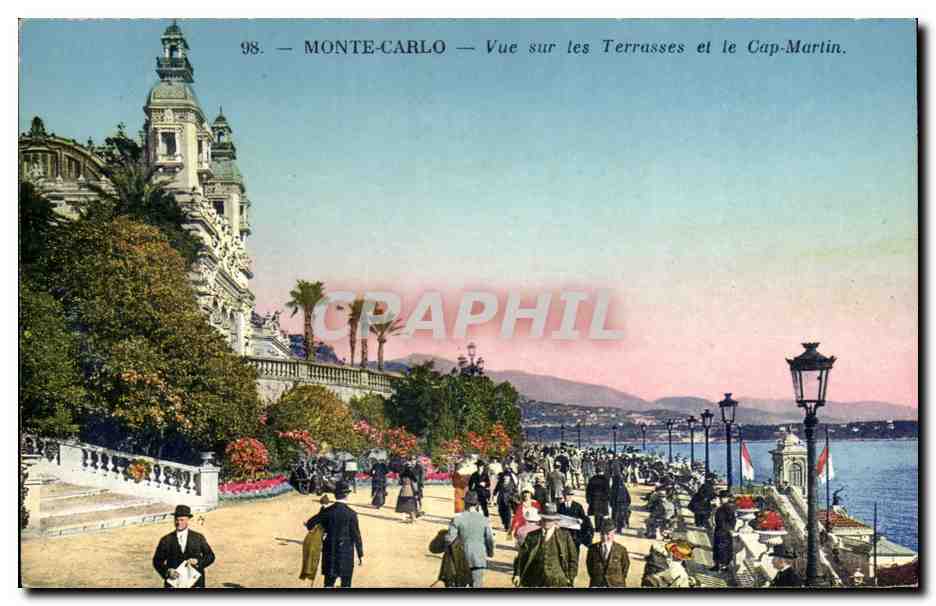 CPA Monaco Monte Carlo Vue sur les terrasses et le Cap martin