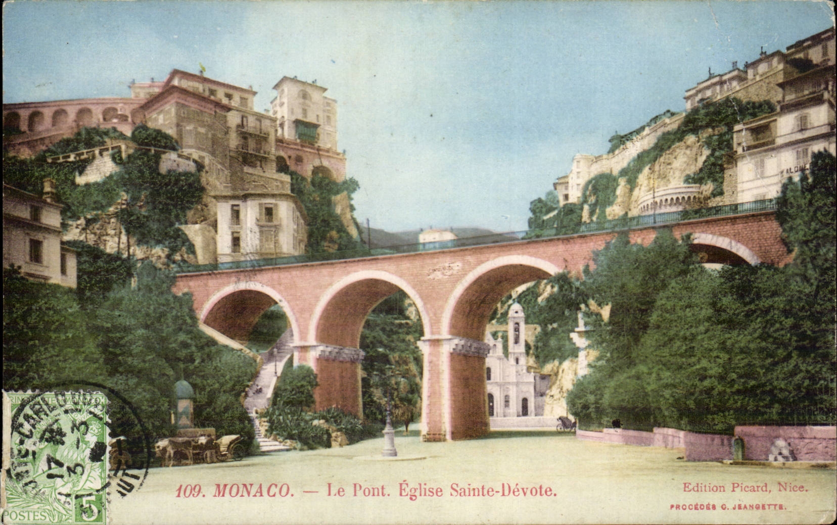 CPA Monaco Monte Carlo Le pont Eglise Sainte Devote