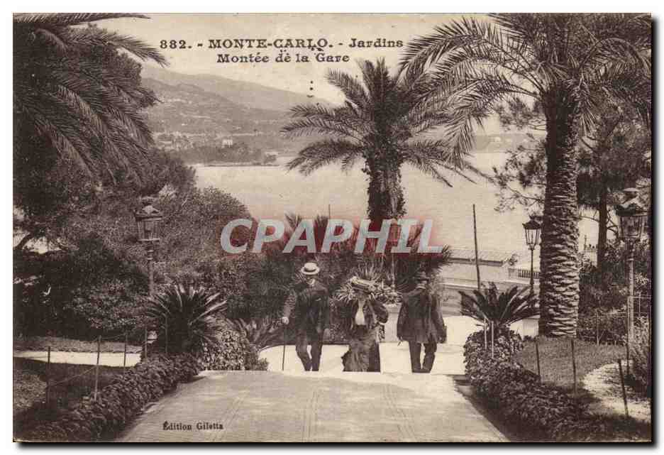 CPA Monaco Monte Carlo Jardins Montee de la gare