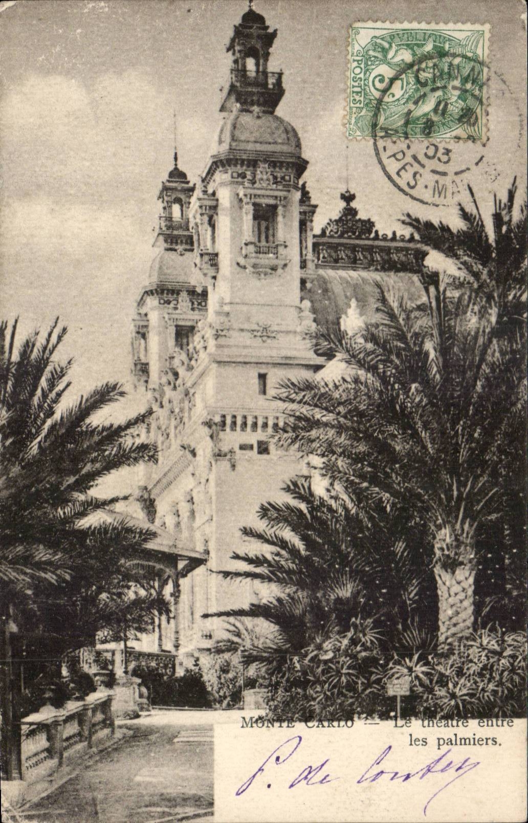 CPA Monaco Monte Carlo Le theatre entre les palmiers
