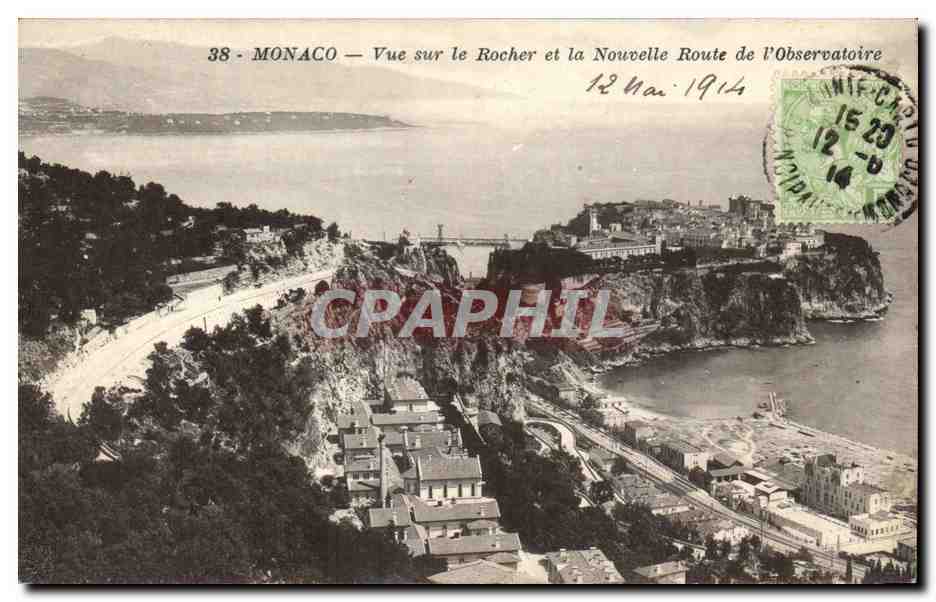 Monaco — Vue sur le Rocher et la Nouvelle Route de l'Observatoire — éditeur non visible, n° 38