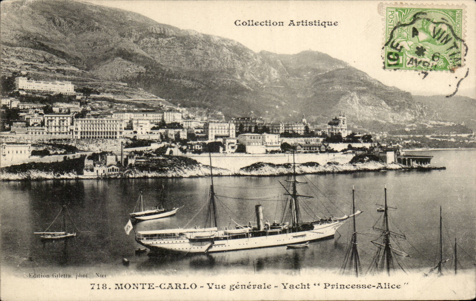 MONTE-CARLO - Vue générale - Yacht "Princesse-Alice" — Collection Artistique, Edition Giletta, n°718
