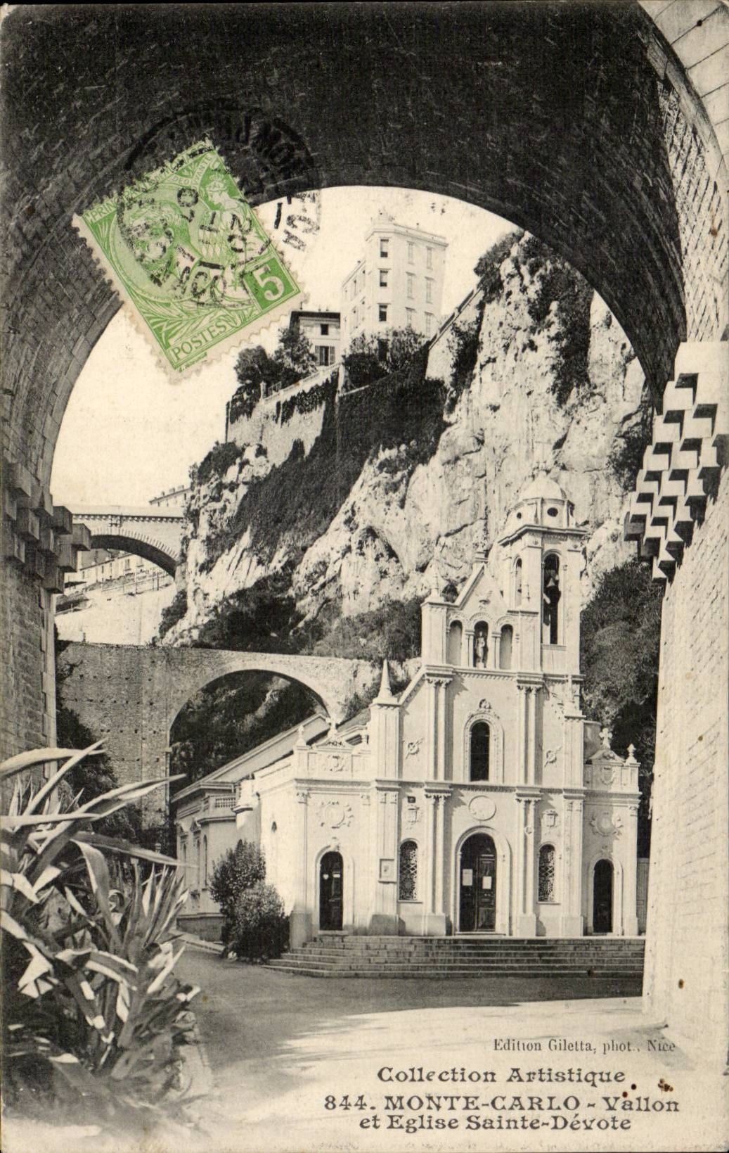 Monte-Carlo - Vallon et Église Sainte-Dévote — Édition Gilettà, Nice, n° 844