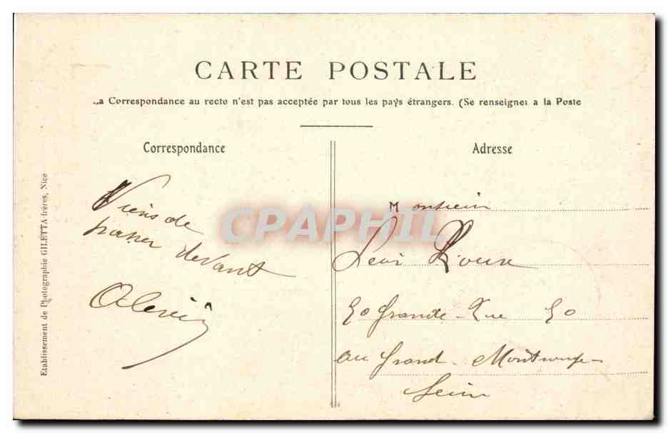 Monte-Carlo - Vallon et Église Sainte-Dévote — Édition Gilettà, Nice, n° 844 — Rückseite
