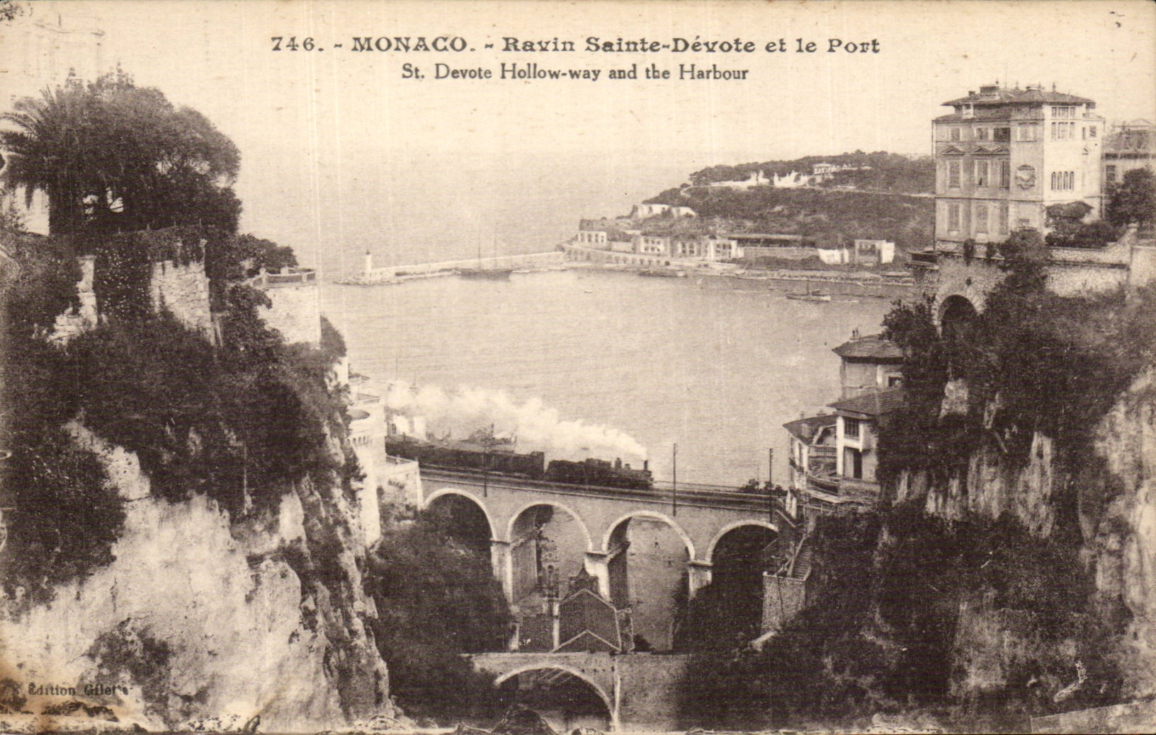 CPA Monaco Monte Carlo Ravin Sainte Devote et le port Train